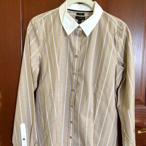 Talbots Beige Striped No-Iron Shirt size 4